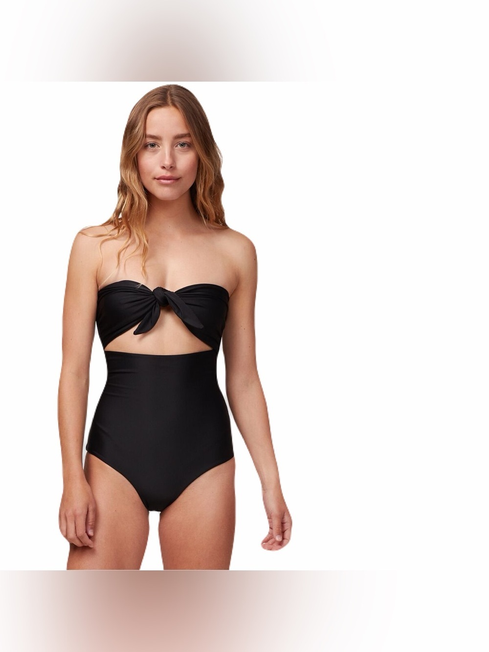 MIKOH Lana One Piece Swimsuit Black Cutout Bandeau Strapless Tie Front XL